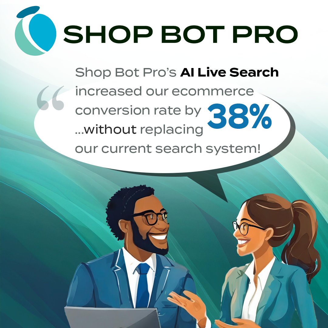 shopbotpro's tweet photo. Our customers have an average order conversion increase of 38% from their Shop Bot Pro AI powered site searches versus their previous ecommerce search setup. Upgrade your woocommerce, Shopify, Magento or any existing site search with Shop Bot Pro AI Live Search! #smallbusiness https://t.co/XfaKLyPOOt