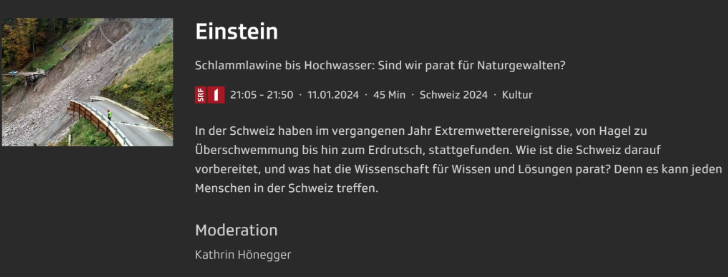 «Der Umgang mit den #Naturgefahren ist eine Daueraufgabe» – Gian Reto Bezzola, Sektionschef #Risikomanagement BAFU, in der SRF-Sendung «Einstein» vom 11. Januar zum Thema «#Schlammlawine bis #Hochwasser: Sind wir parat für Naturgewalten?»
📺Play SRF: srf.ch/play/tv/einste…