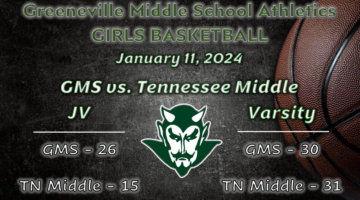 jeremy_simerly's tweet photo. GMS Athletics, Girls' Basketball     
Game Results     
January 11, 2024     
GMS vs. TN Middle    
Go Devils! #RISEasONE #WEoverME
@gms_tn @racheladamstn @CoachMcCall65
@GMS_GBB @Cody_Guinn @jahodge7 https://t.co/LUAFcHjF31