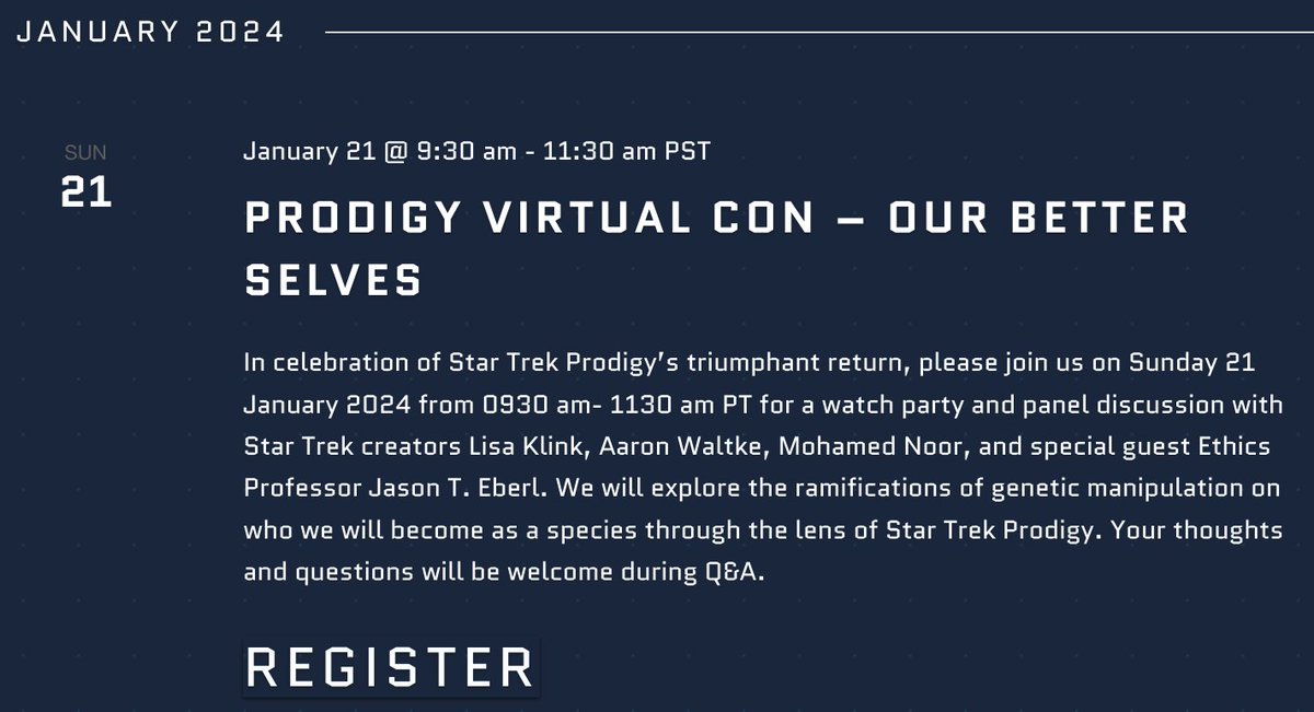 watchtrek's tweet photo. Mark your calendars! Prodigy Virtual Con is coming!
We are hosting a panel of Star Trek creators including #StarTrekProdigy writer @GoodAaron  &amp; @LKKlink  @mafnoor  for this special conversation celebrating Prodigy's return with a look at what makes us who we are. Link in bio! https://t.co/nlFAR61TfI