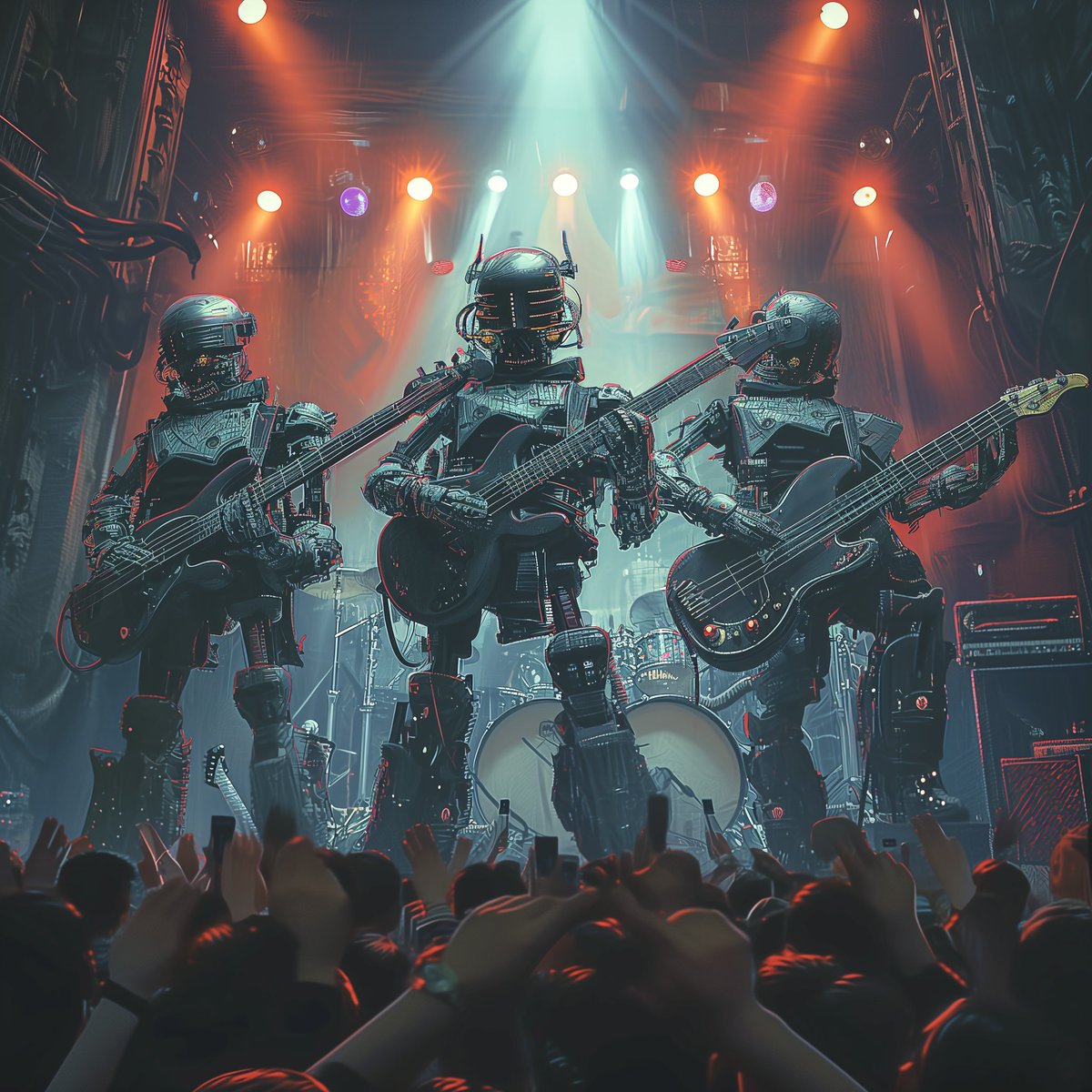 chillbidley's tweet image. Mecha Mayhem, The Rise of the Machines tour #midjourneyV6 #MidjourneyAI #midjourneyartwork #midjourneyart #AIArtwork