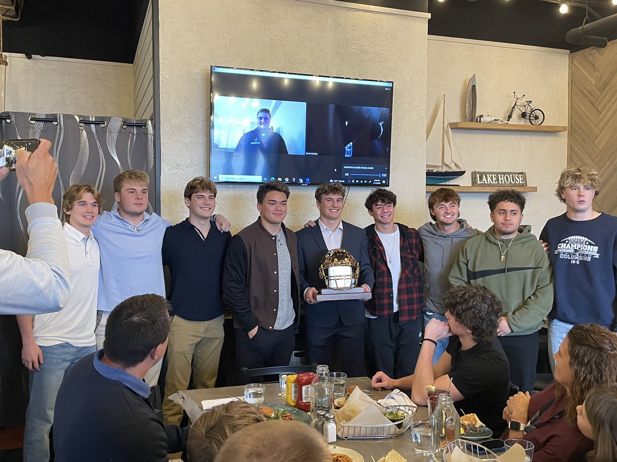 Thank you <a href="/KyleNewmanDP/">Kyle Newman</a> for helping us celebrate the 2023 Golden Helmet winner <a href="/_JoshSnyder_/">Josh Snyder</a>  today! Your time and insight about this prestigious award was greatly appreciated. 
<a href="/AndyLowry11/">Andy Lowry</a> <a href="/Rebel_Principal/">Scott Christy</a> <a href="/Columbineftbl/">Columbine Football</a>