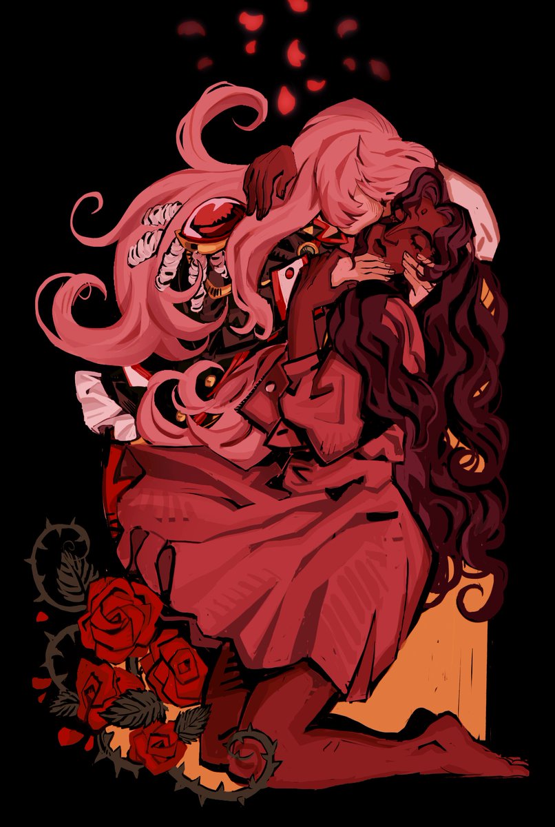 tenjou utena multiple girls 2girls flower pink hair rose long hair dress  illustration images