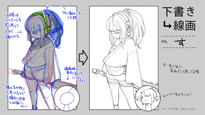 ペン入れは大好きです。ペン入れ は
#下書き線画比較 