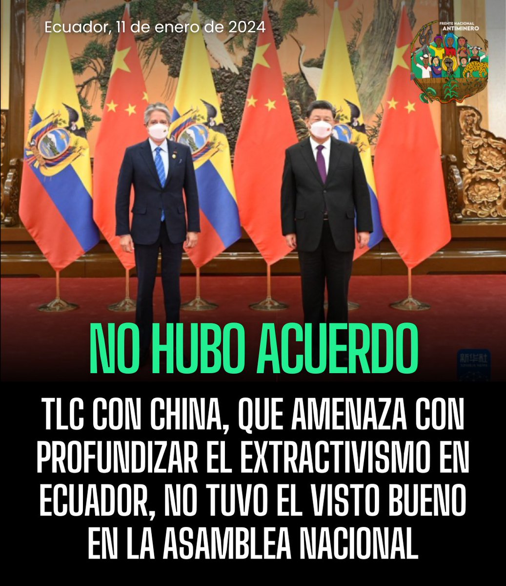 FNAntiminero's tweet photo. 🔴La Sesión No. 887 de la @AsambleaEcuador, sobre el Tratado de Libre Comercio con China, fue suspendida por la presión de organizaciones sociales y un importante número de asambleístas que rechazan el acuerdo, que nos pretenden imponer así como la megaminería en los territorios. https://t.co/3fj27bSOeY