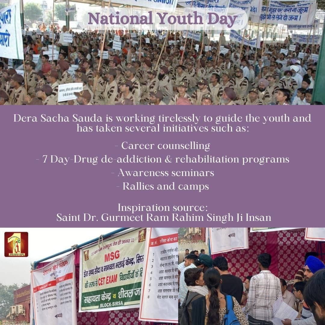 TripleInsan's tweet photo. Youth is the foundation of prosperity, and through Saint Gurmeet Ram Rahim Ji the message is that through focus and willpower, youth can realize their potential and move in a positive direction. Best wishes for #NationalYouthDay2024 https://t.co/pZkyfxFhC2