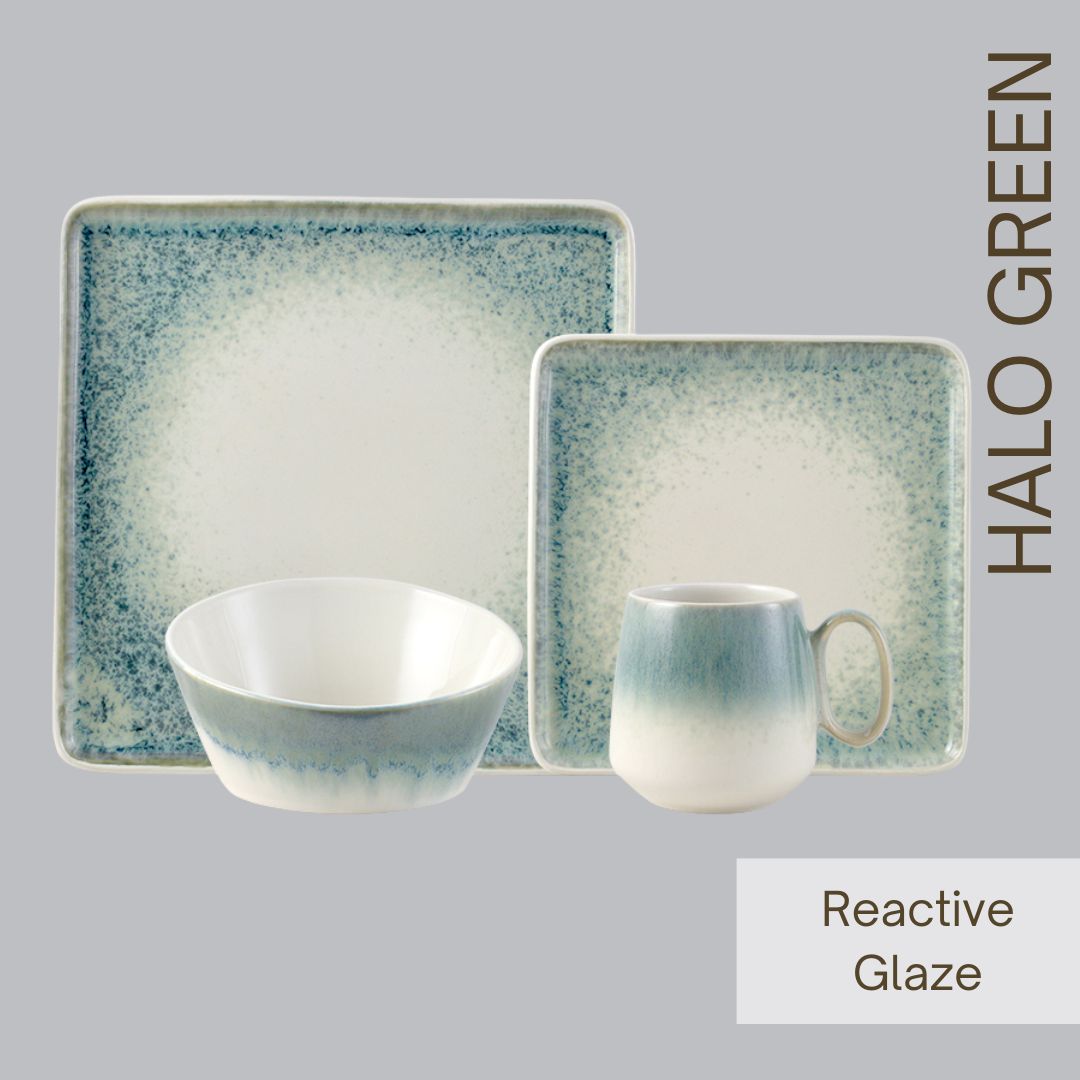 Elevate your dining experience with the Halo Green Reactive Glaze Dinnerware Set. Each piece features a unique reactive glaze, creating captivating variegated coloring. Make your table special with this exceptional set. #DiningElegance #UniqueTableware #HaloGreen #Reactiveglaze