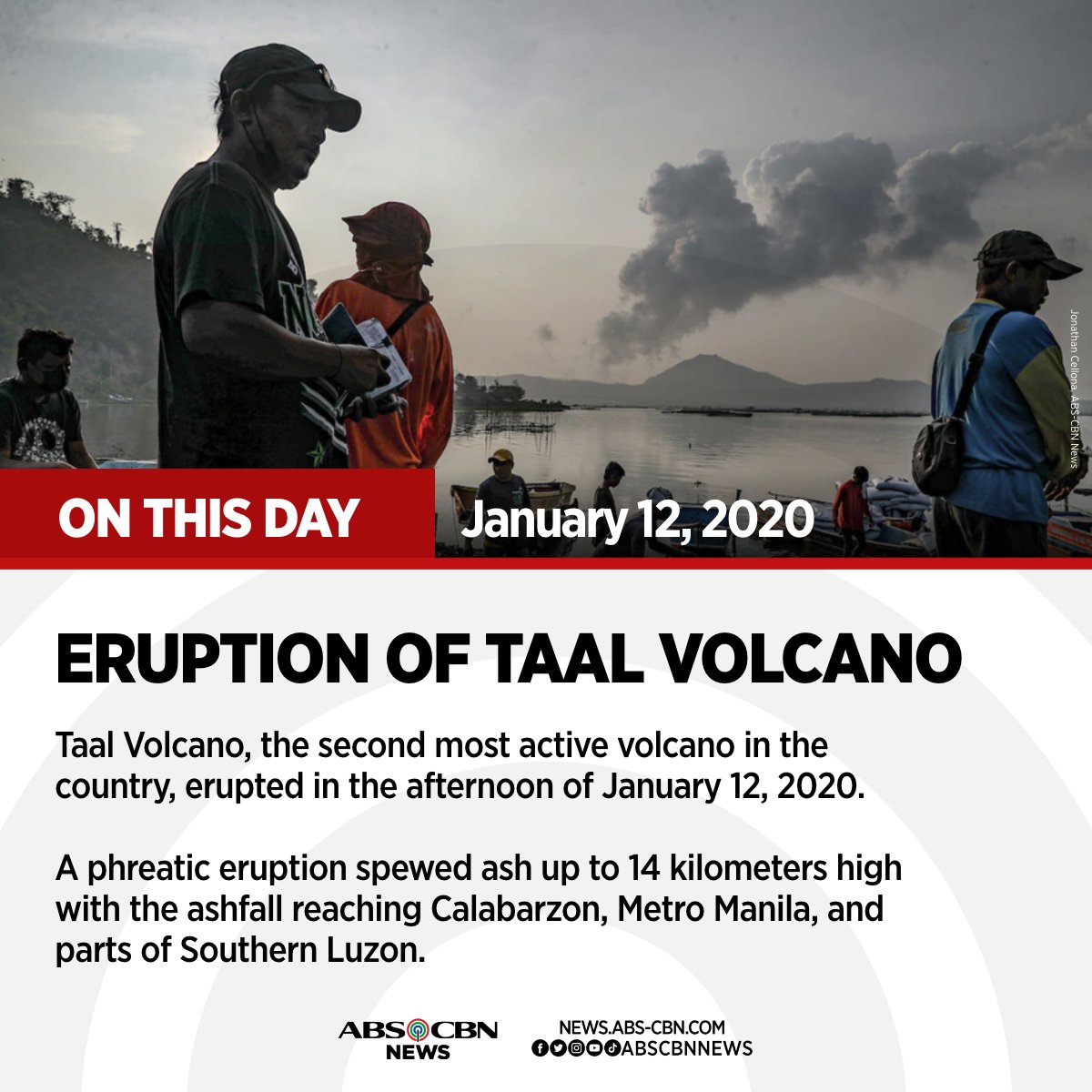 ABSCBNNews's tweet photo. Nasaan ka noong pumutok ang bulkang Taal noong 2020? https://t.co/L6mmNBES8p