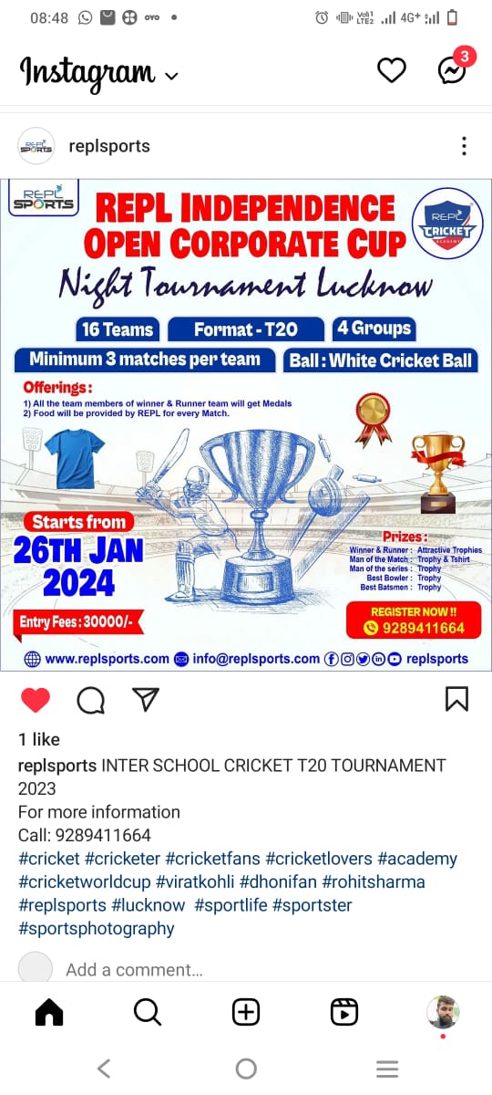 REPLSports's tweet photo. REPL INDEPENDENCE OPEN CORPORATE CUP night tournament  2023
For more information 
Call: 9289411664
#cricket #cricketer #cricketfans #cricketlovers #academy #cricketworldcup #viratkohli #dhonifan #rohitsharma #replsports #lucknow  #sportlife #sportster #sportsphotography https://t.co/Sq3Db4mGAy