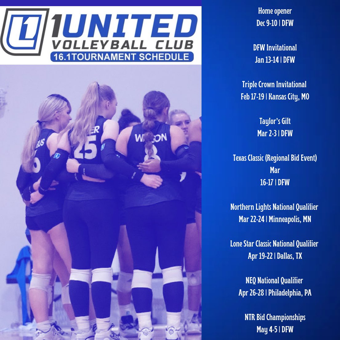 2024 1United 16.1 Nat Blue tournament schedule!! #25 💙🤍