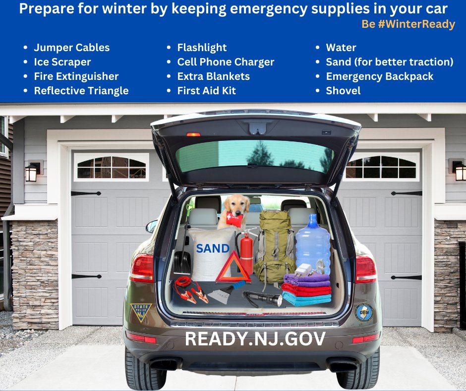 NJOEM🇺🇸 on X: Make sure your vehicle is #WinterReady ✓Make sure your  emergency kit for your car is fully stocked ✓Include enough food, water,  medication & anything used daily in your emergency