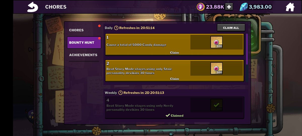 JELYN808's tweet photo. Enjoying daily bounty hunt.
 @devikins_game 
✓5000 candy damage🔥💪
✓Beat Story Mode Stages using only  stoic personality 30 times.🔥🚀
#Web3gaming #Devikins  #DVK #playtoearn https://t.co/j0GE1Mp6Y3