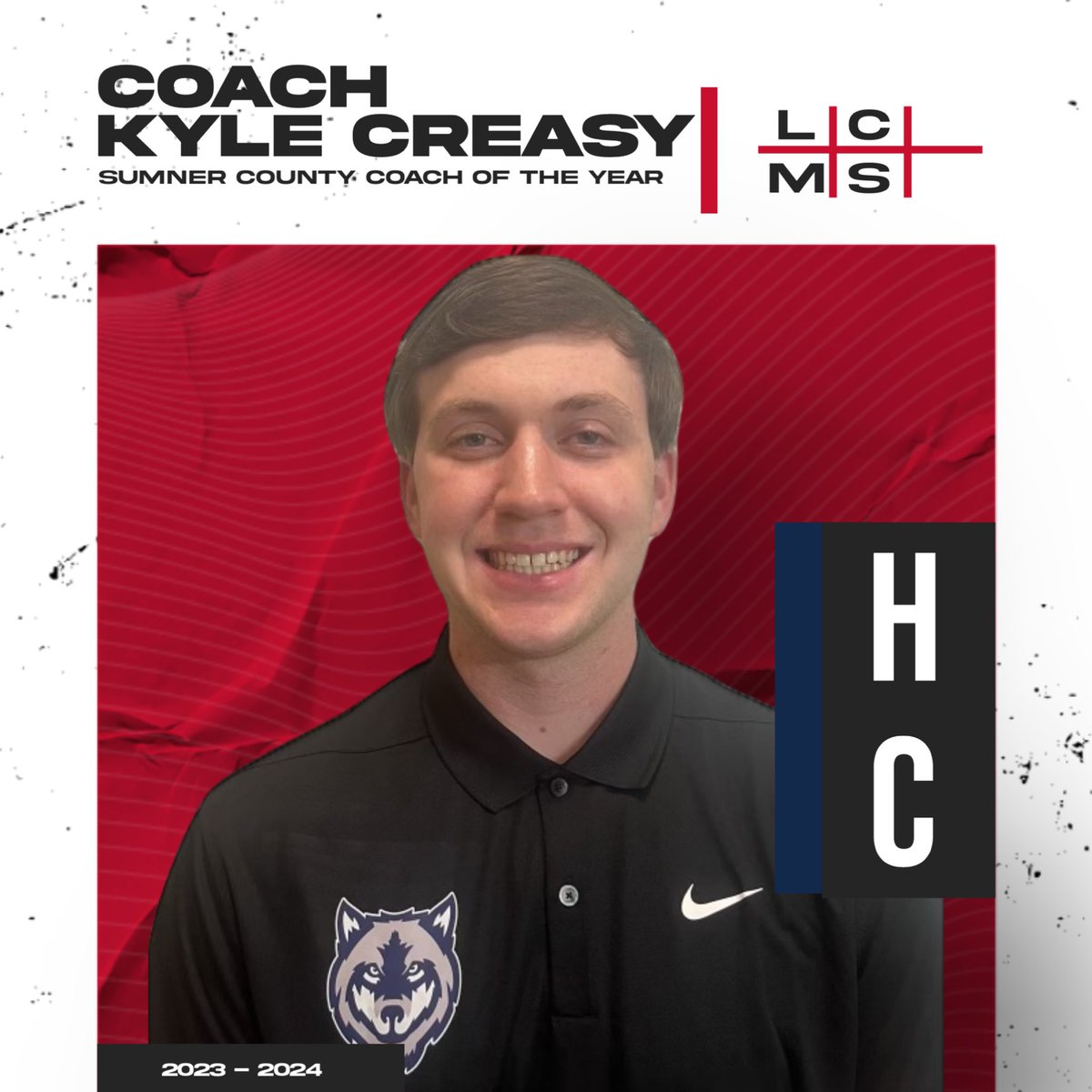 Congrats to @creasykyle on being named the Sumner County Middle School Coach of the Year in his first year. His excellent leadership produced 2 All Sumner County players including Isaac Mitchell and Sumner MVP Drew Massey. Coach Creasy led his team to a county best 12-2 record.