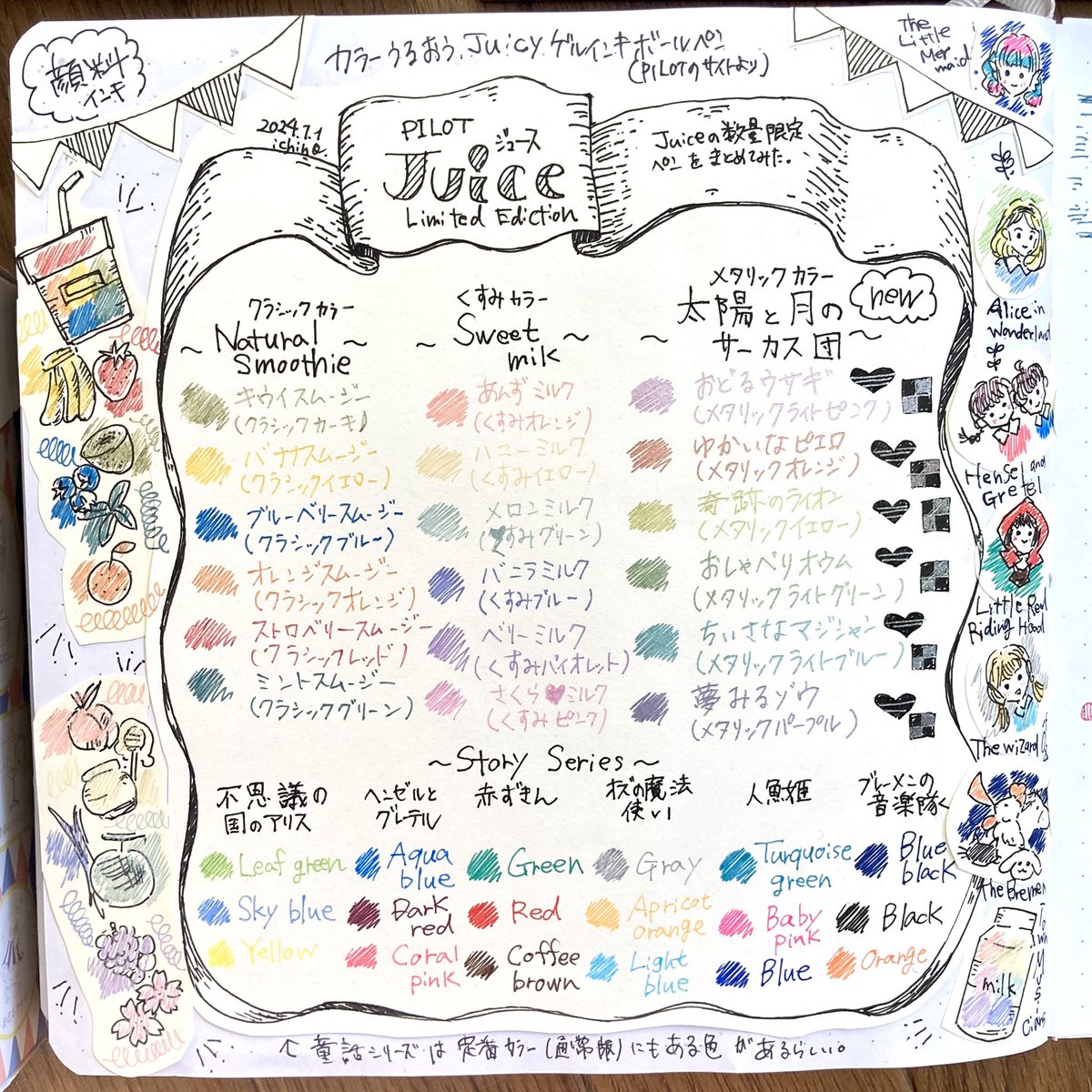 PILOTのゲルインキボールペン「Juice 」の数量限定ペンの色をまとめて