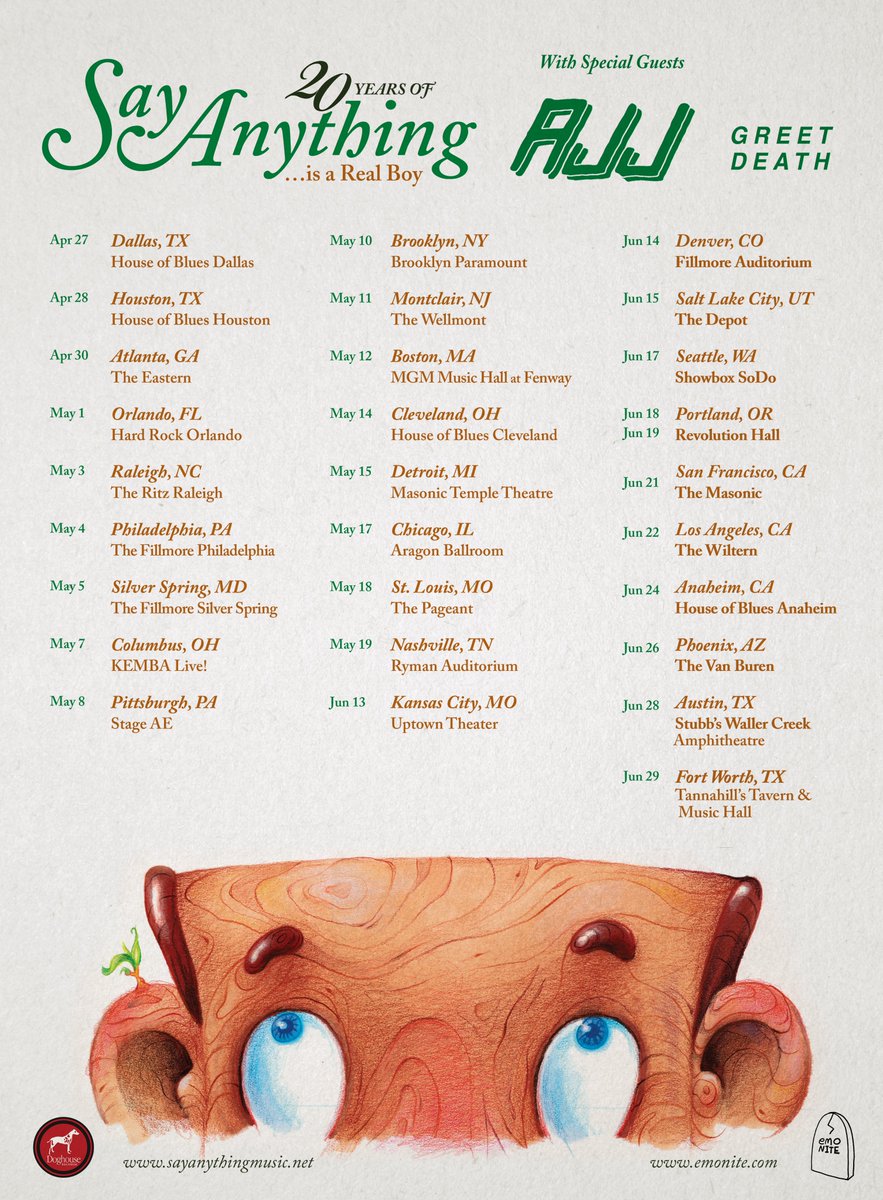Hey gang! Very excited to share that we'll be joining Say Anything &amp; Greet Death on tour this spring! Tickets are on sale now, ajjtheband.com/shows for tickets &amp; more