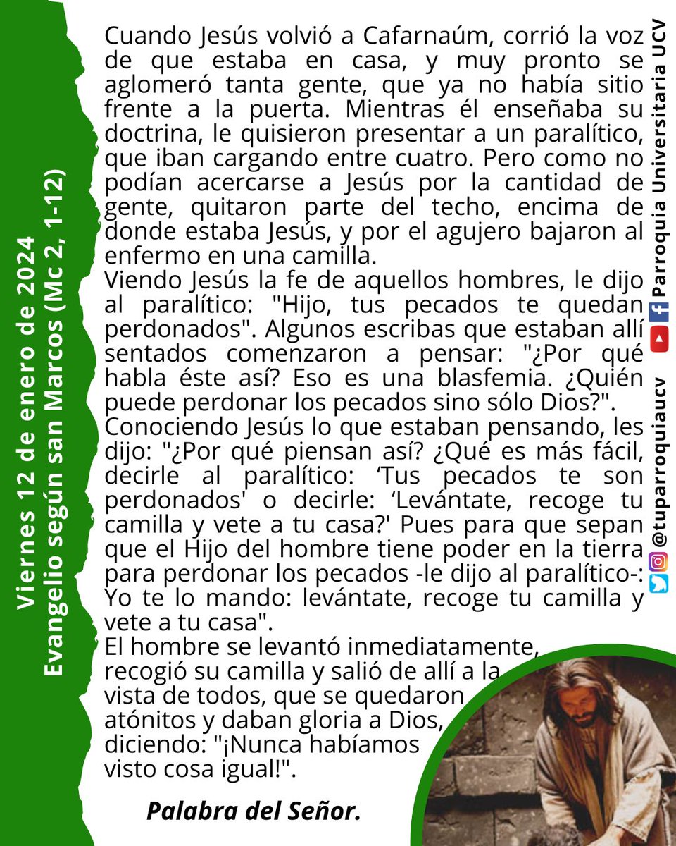 tuparroquiaucv's tweet photo. #EvangelioDeHoy #EvangelioDelDía #12Ene #EnTodoAmarYServir #JesuitasDeVenezuela #TuParroquiaUCV https://t.co/tAGxVF7JCC