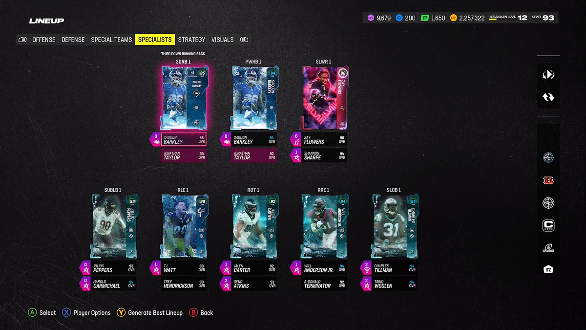 jeyevory's tweet image. MUT Squad update. Not perfect but I’m going to try to win a SB with this team #MUT24 
25 Bengals
25 ZC
12 Playoffs