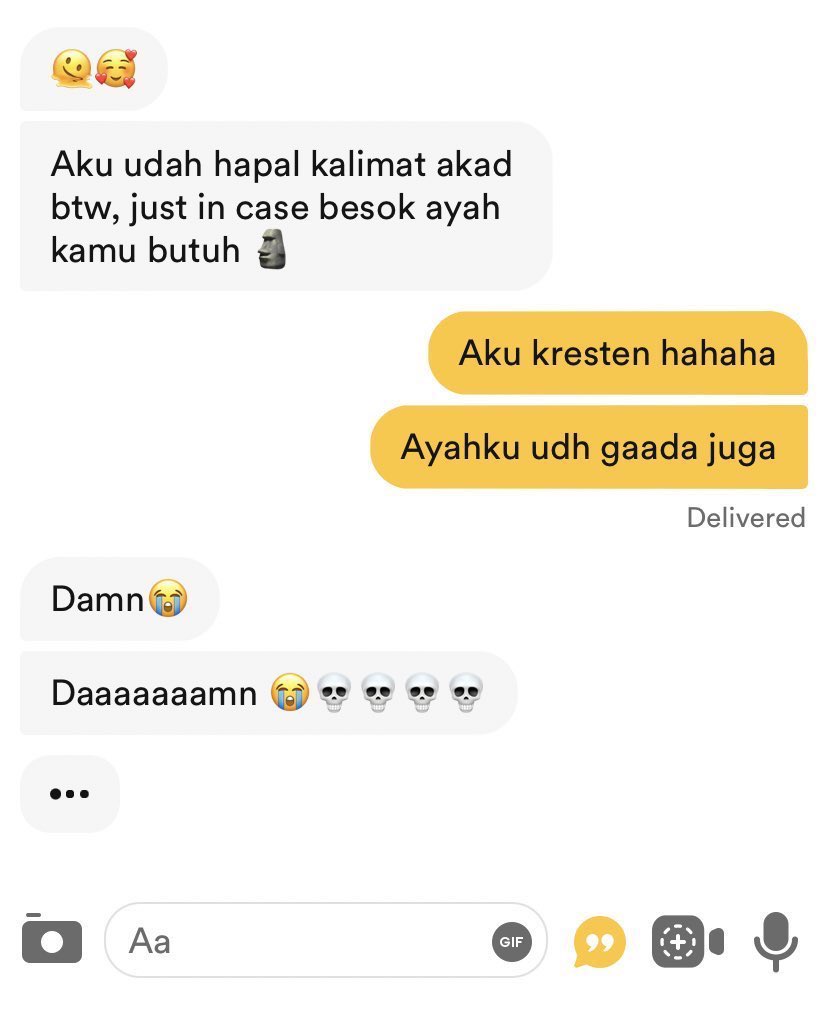 Rienir321's tweet image. Kumpulan chat lucu di aplikasi pencari jodoh, bumble. Menghibur hari jumat kalian😂✨

A Thread