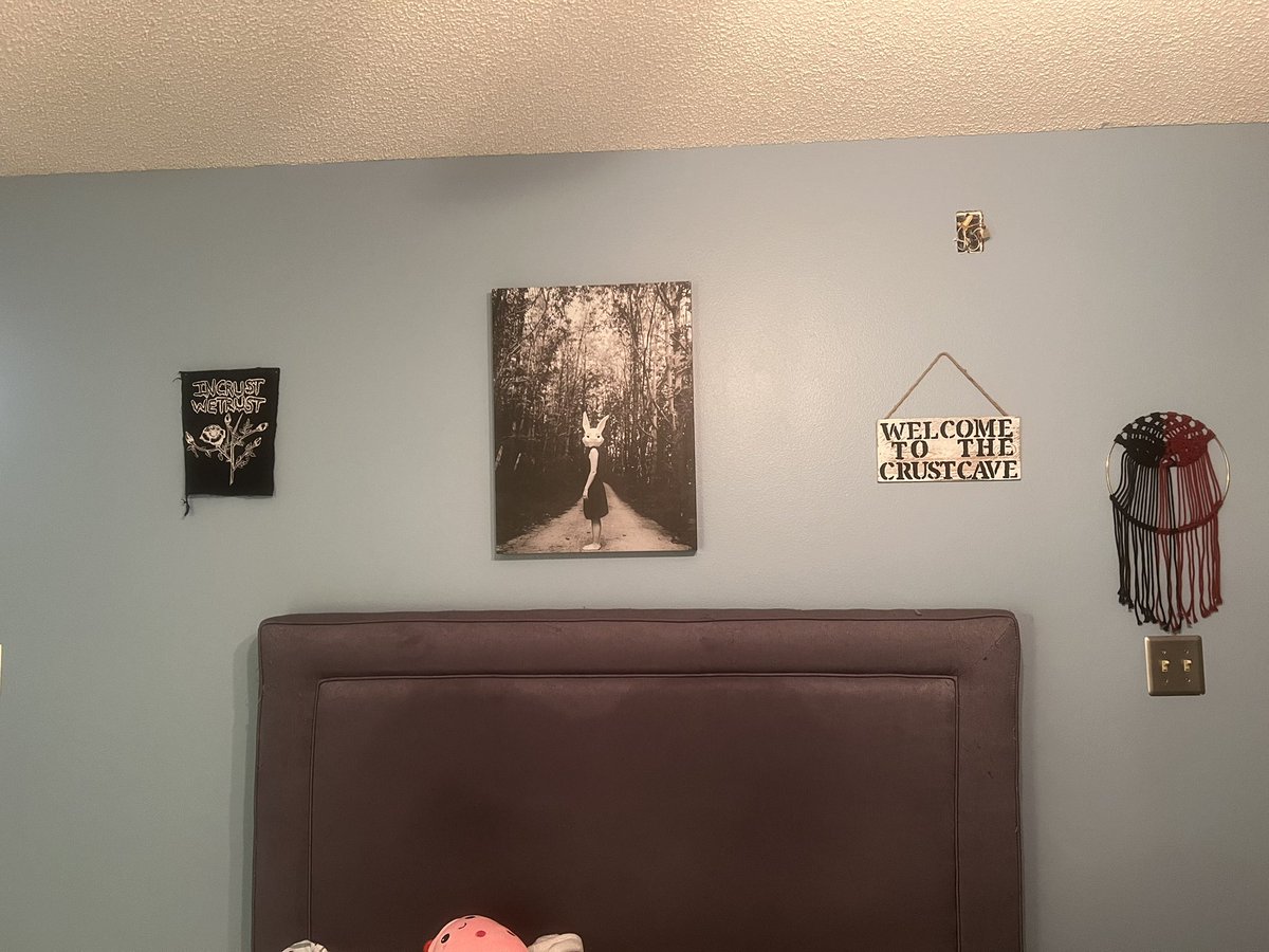 jesuscrustine__'s tweet photo. cody went to work and told me i could hang some stuff so this is what he gets so far for leaving it to me. 

crust castle couldn’t fit on the board so i had to improvise ok.
ft the cute thread by @neptunexx_ https://t.co/UUbqvu9Lz0