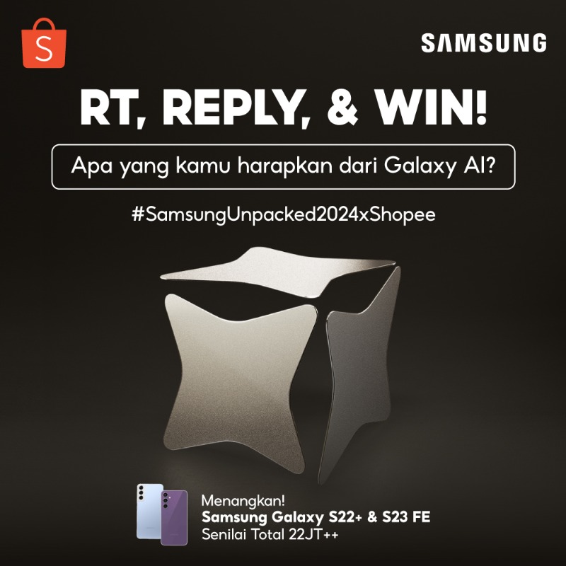 ShopeeID's tweet photo. ✨GIVEAWAY SAMSUNG SMARTPHONE ✨

Mimin &amp; Samsung mau GIVEAWAY SAMSUNG Galaxy S22+ &amp; S23 FE untuk 2 orang!
Caranya:
- FOLLOW @ShopeeID
- RT &amp; LIKE tweet ini
- Klik link di bawah ini
- REPLY #SamsungUnpacked #SamsungUnpacked2024xShopee + jawab pertanyaan di banner

GOOD LUCK 🧡