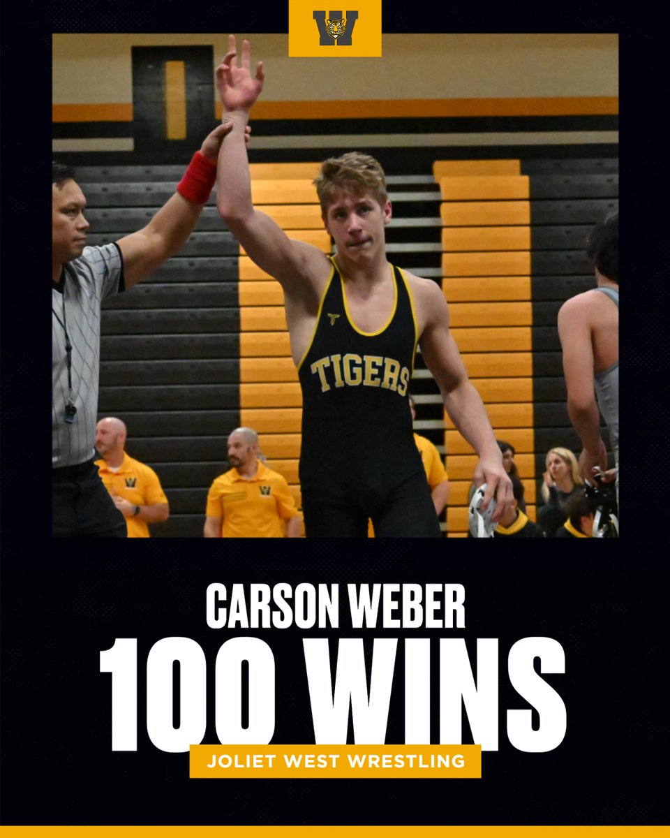 JolietWWrestle's tweet photo. Varsity Wrestling defeats Plainfield Central! @carson_weber19 earns his 100th Career Victory. Welcome to the club, Captain #TPW4 #tigerpride https://t.co/5vl1Hqqpkx