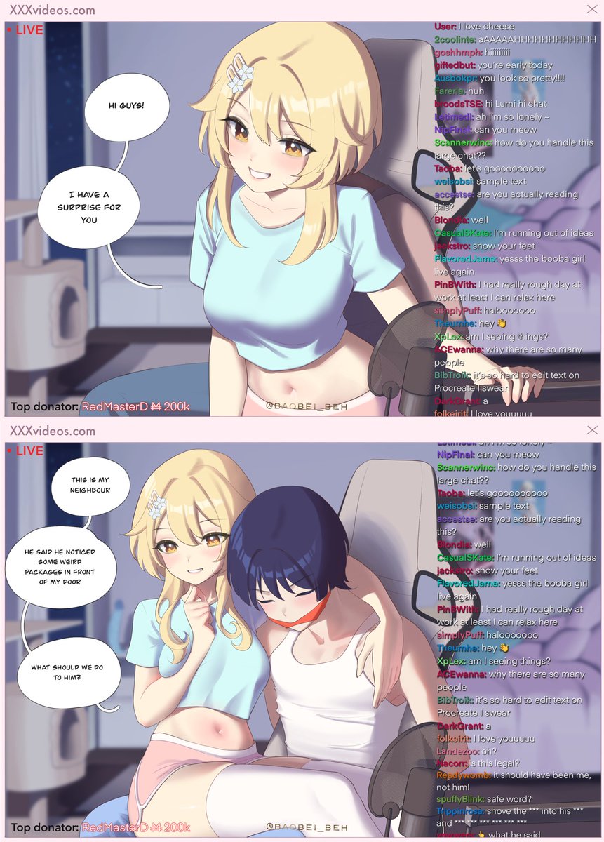 baobei_beh's tweet photo. AU: streamer Lumine and her neighbour who ended up in the wrong place at the wrong time https://t.co/I9XJAk2luf