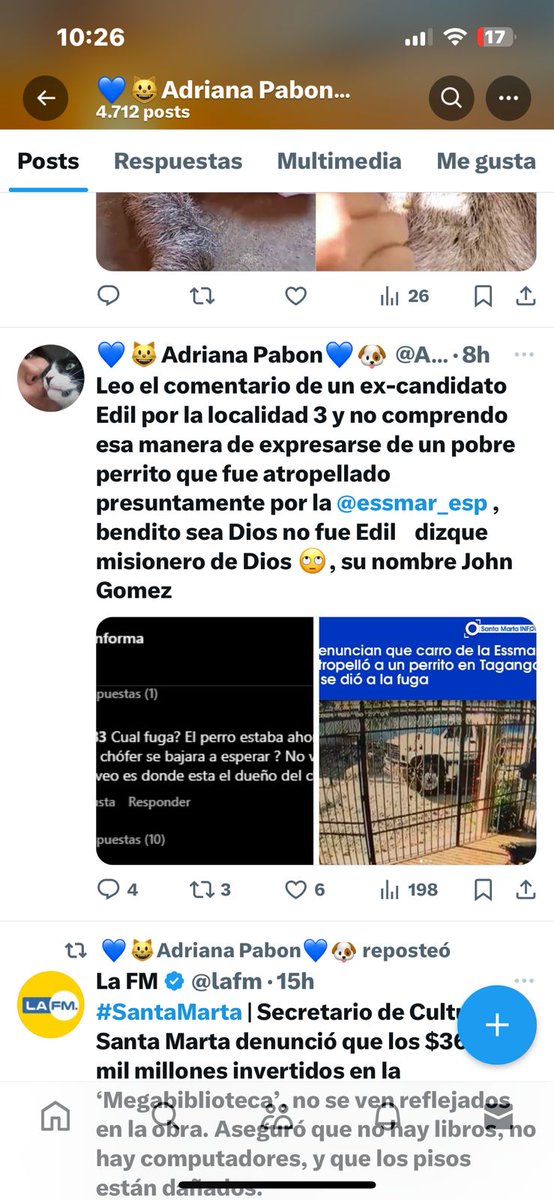 Es triste ver una candidata de la localidad 3 adriana pabon en santa marta difamando con una falsa defensa de animales para realizar amenazas y degradando el buen nombre, MAS EDUCACION QUE SE PUEDE ESPERAR DE ESOS ANIMALITOS