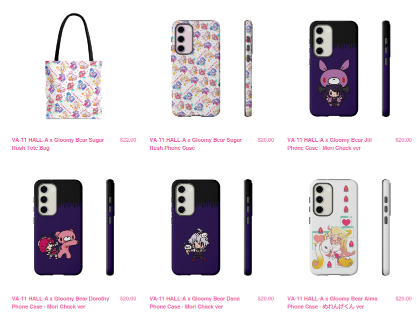SukebanGames's tweet photo. What's this? Something new just appeared on the VA-11 Hall-A section of @GloomyBearStore!

Come get your phone cases! You've got them with art by @morichack and by @Merenge_doll.

Options for iPhone, Google Pixel, and Samsung Galaxy available.

https://t.co/LRceobSO7L https://t.co/8UJn77pTPL