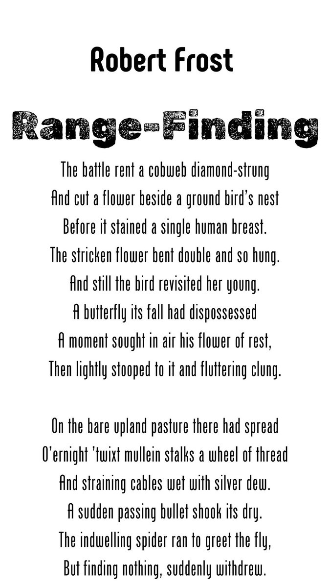 Poetry_Day_9's tweet photo. Robert Frost 

#poetrycommunity #PoetryShare #Poetry #poetrylovers #poetrytwitter #poetrybook #poet #POEMS #twitterpoem #twitterpoetry #writing #WritingLife #writerslift #WritingCommunity #BookTwitter #booktwt #RobertFrost #booktwt #books #Reading #RangeFinding https://t.co/5JW2lquYWb