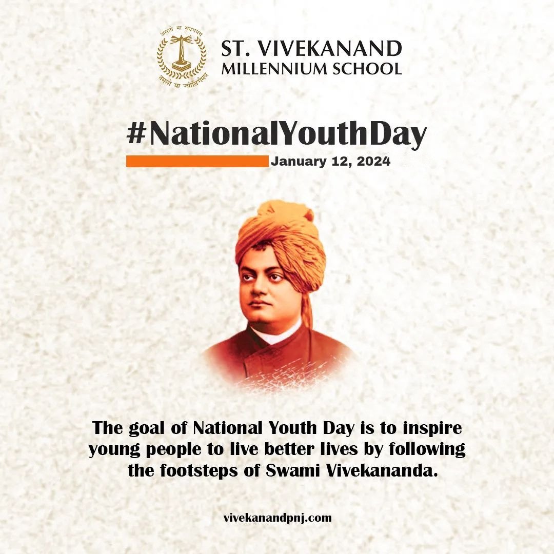 SVMS_Pinjore's tweet photo. Wishing everyone a vibrant National Youth Day in honor of Swami Vivekananda's inspiring teachings! 🌟 Let's strive for knowledge, unity, and positive change. #NationalYouthDay #SwamiVivekanandaJayanti #VivekanandMillenniumSchool #cbseschoolinpinjore  #svmspinjoreofficial https://t.co/DAUODwFyDf