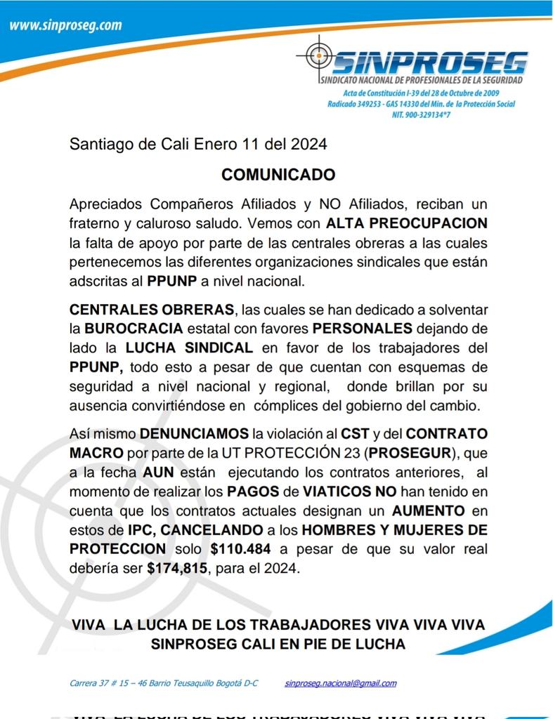 ¿Por qué que el silencio de las centrales obreras ante la problemática de los hombres de protección de la UNP? ¿Cuál de las centrales obreras brindarán apoyo a los escoltas tercerizados? <a href="/cutcolombia/">Central Unitaria de Trabajadores</a> necesitamos respuestas
