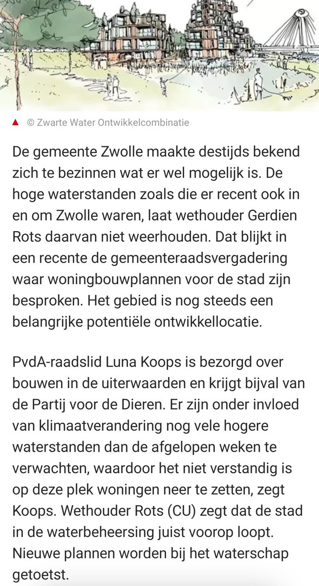 Door klimaatverandering hebben we steeds meer weersextremen en het college zoekt toch weer de randjes op. Elk buitendijks gebied is risico. Fijn dat de Unie van Waterschappen dat met ons eens is. Als we huizen willen, wijs dan een nieuwe uitleglocatie aan!