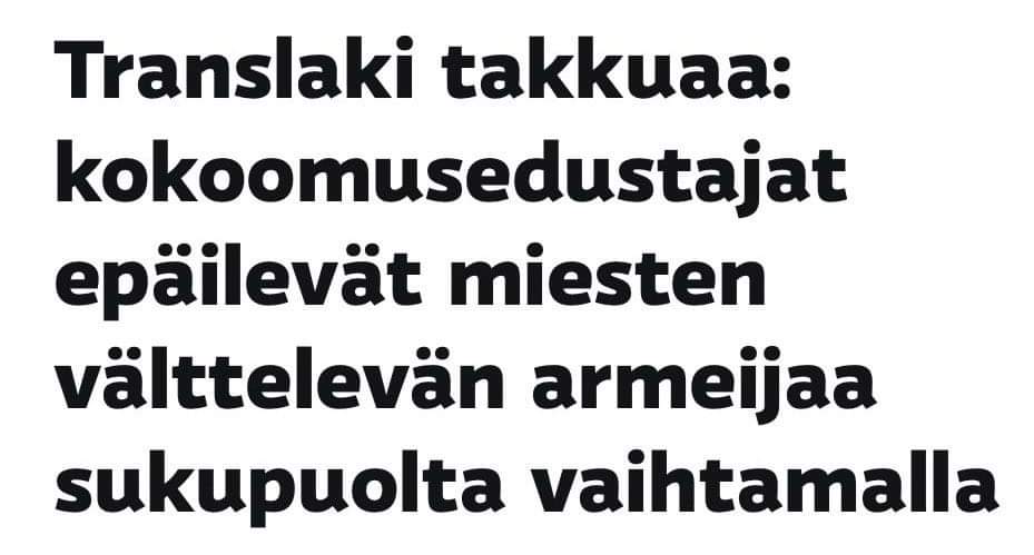 AstaVuori's tweet photo. Uutinen vuoden takaa. Onko pahin toteutunut? Onko meillä ihan ongelmaksi asti näitä armeijan takia sukupuolensa vaihtaneita? Tai ollenkaan... https://t.co/VipRL1C57Y