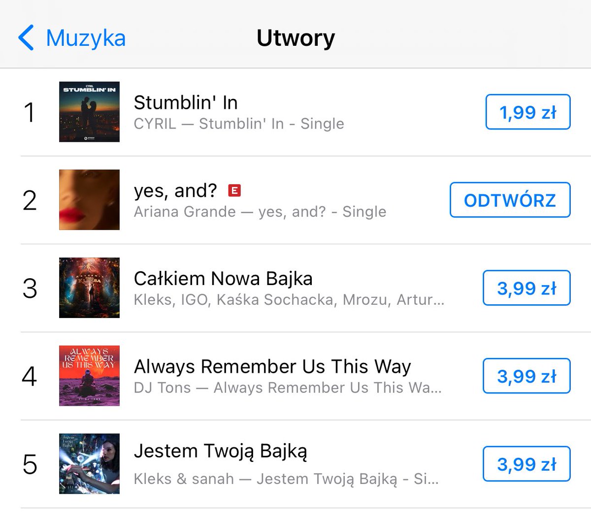 TeamAGPoland's tweet photo. iTunes Polska 🇵🇱

#2 „yes, and?” (+1)

JUŻ BLISKO! #YESAND https://t.co/Odi9m1yUBu