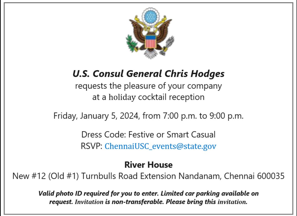 RKoffice3's tweet photo. holiday cocktail reception on 05.01.2024 with his Excellency Christopher Hodges Consul General 🇺🇲United States, Chennai. I am truly grateful for your gracious hospitality. https://t.co/wmHd98kU0o
