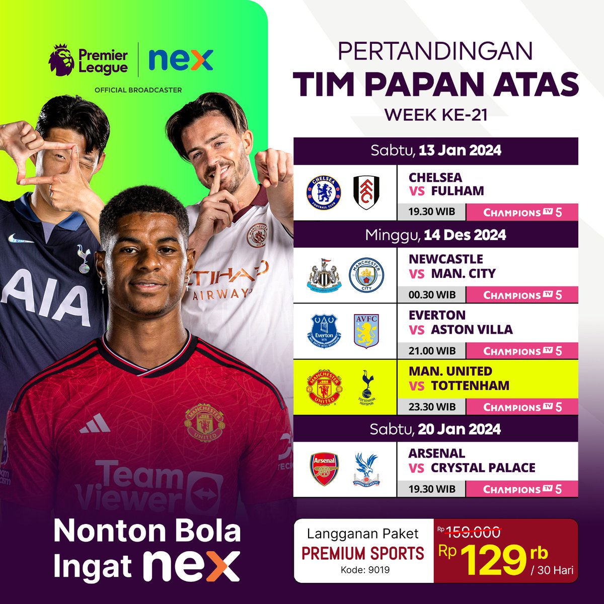 nexofficialtv's tweet photo. Liga Inggris Week 21 on fire! 5 pertandingan epic dari tim papan atas bakal live di Nex. Jangan sampai ketinggalan, prepare your snacks and witness the football madness! 🍿👀

#Nex #NontonBolaIngatNex #TayanganTerlengkapHanyadiNex #PremierLeague #LigaInggris #PL https://t.co/GwfwYZkOzd