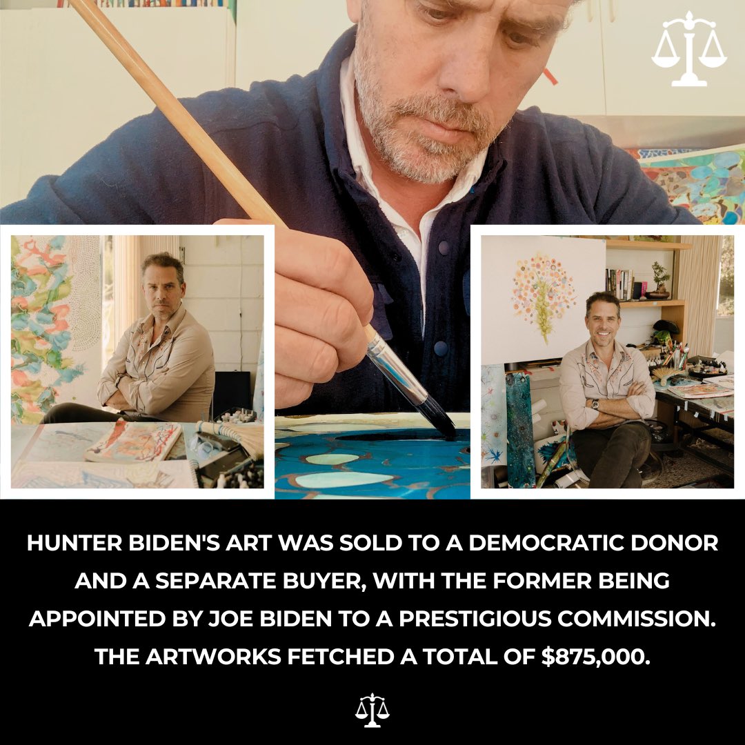 Our_Cambridge's tweet photo. 54yo multi-millionaire Hunter Biden pays US income taxes to the IRS for the first time?
Some Biden art sells for $875,000 per painting.
But most of his paintings sell to foreigners for a secret price.
Nice being ABOVE THE LAW
#CambMA #NHpolitics #ME02 #MA8 #VTpoli #MEpolitics https://t.co/Y9ikiv9qwI