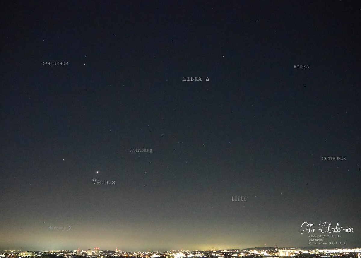 roseleonliliy78's tweet photo. 🪐2024/01/12🌟旧暦:12/02
🌹撮影📸🔭05:40

冬の早朝のソラ
金星♀#Venus🪐 水星☿ #Marcury🪐
さそり座♏︎🦂#Scopious 
蛇使い座　#Ophiuchus 
天秤座♎︎⚖️#Libra 
オオカミ座🐺#Lupus  
　
盛りだくさん！

📸🔭冬のソラ🌹(*´˘`*)❁｡.💗🌸🦢🌟🪐 https://t.co/pmvaF4ogpj