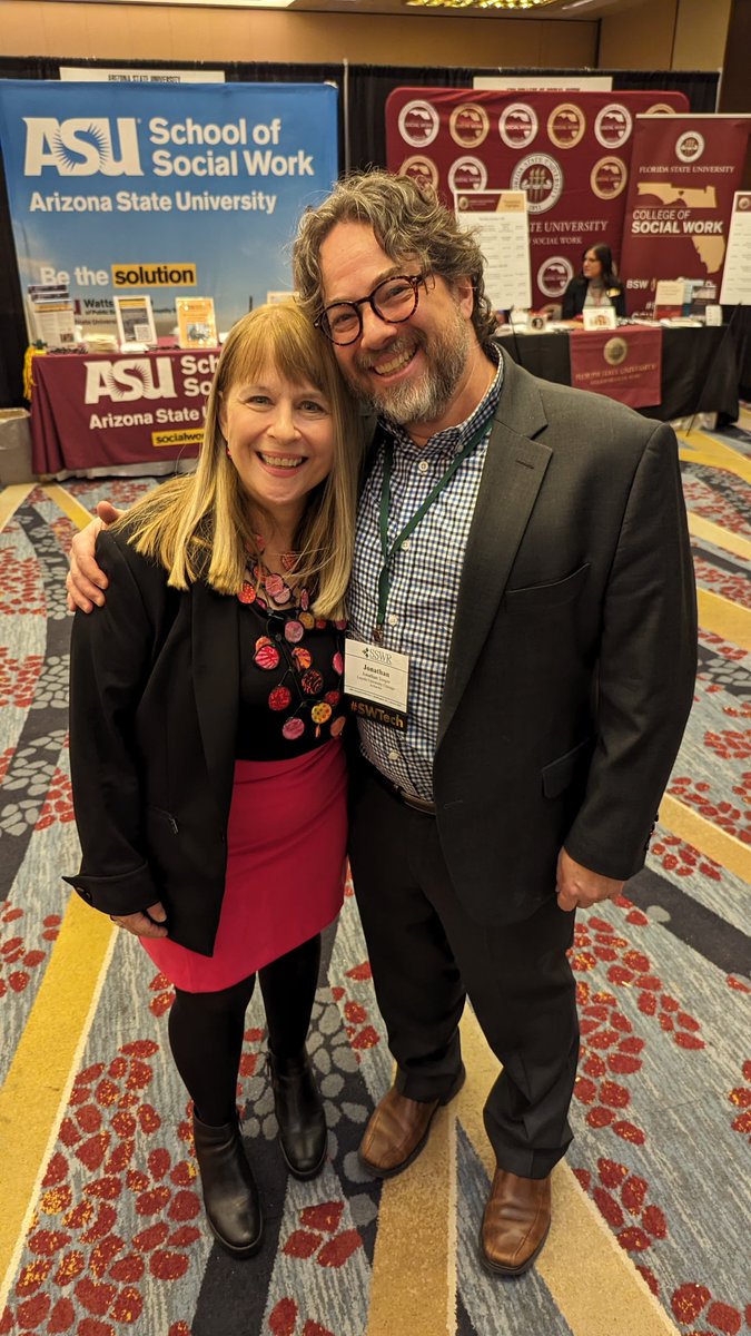 Don't be fooled by the @ASUSocialWork booth. My good friend and Ep. 55 podcast guest Dean @barbaralnjones was repping @BUSSW hard! #SSWR2024