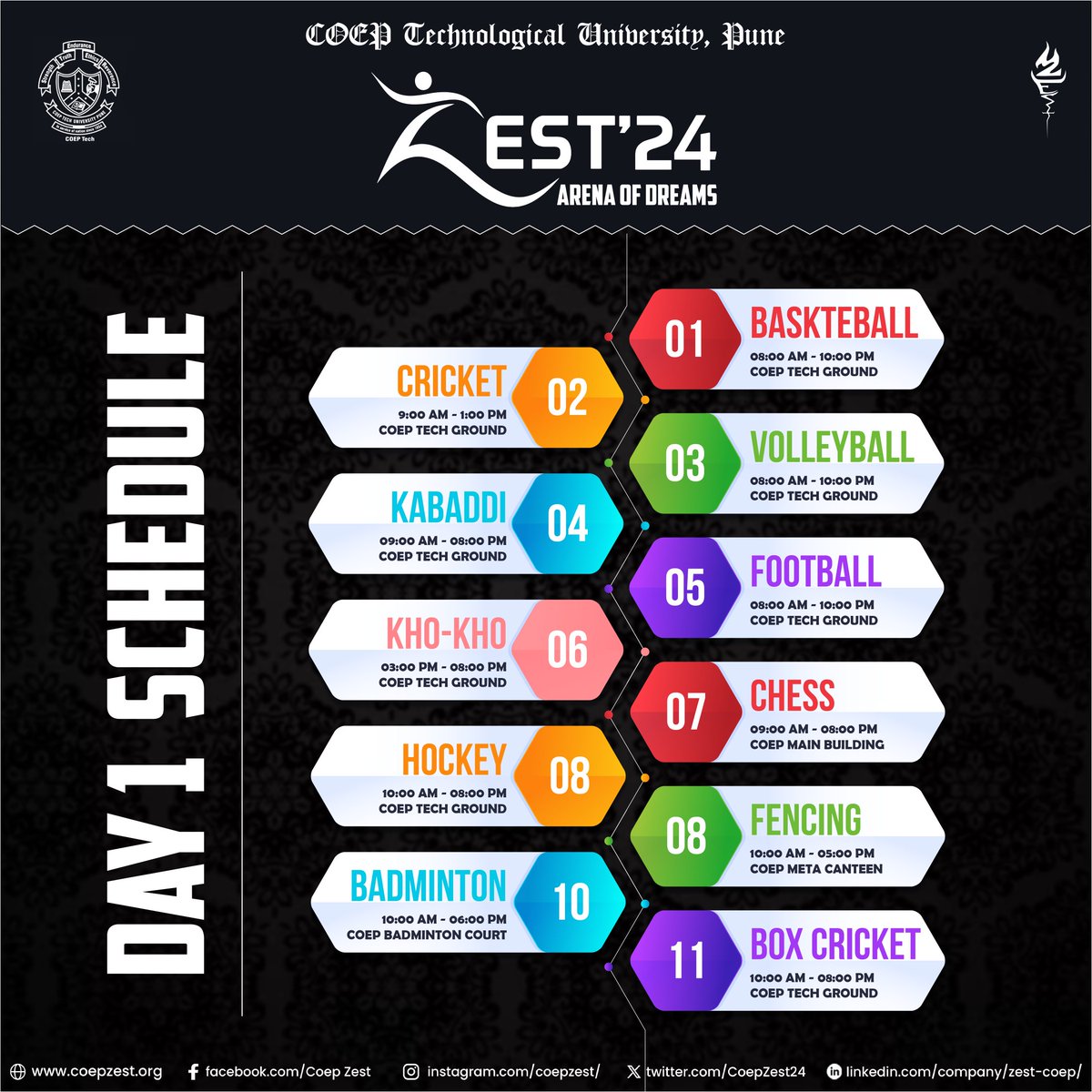CoepZest24's tweet photo. Day 1 Schedule !! https://t.co/KxGWDOPYVi