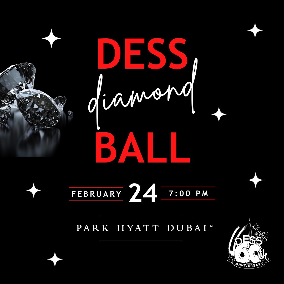 In case you have not heard, DESS is 60 – a special birthday! 

We are getting really excited about our Festival of DESS that kicks off on Monday 19th Feb and our DESS Diamond Ball on Saturday 24th Feb at the Park Hyatt, Dubai.

Head over to alumni.dessc.sch.ae/events for more info.