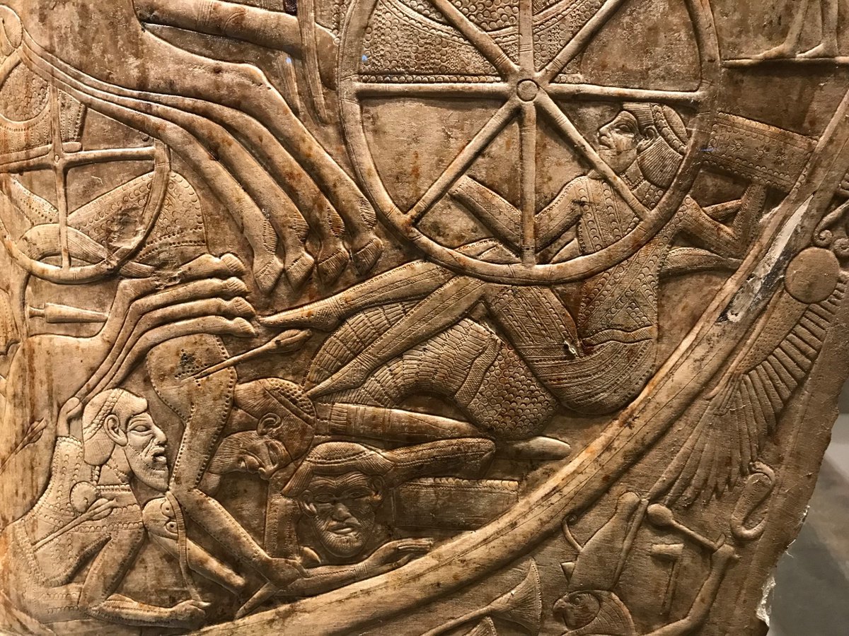 More from ⁦@NMEC17: the body of a chariot belonging to king Tuthmose IV (c 1400-1390 BC) What an object! Look at this high craft: the king is shown defeating his enemies; check the intricate detail under the wheels - the costume, hair & faces #Egypt #Archaeology @nagwabakr81