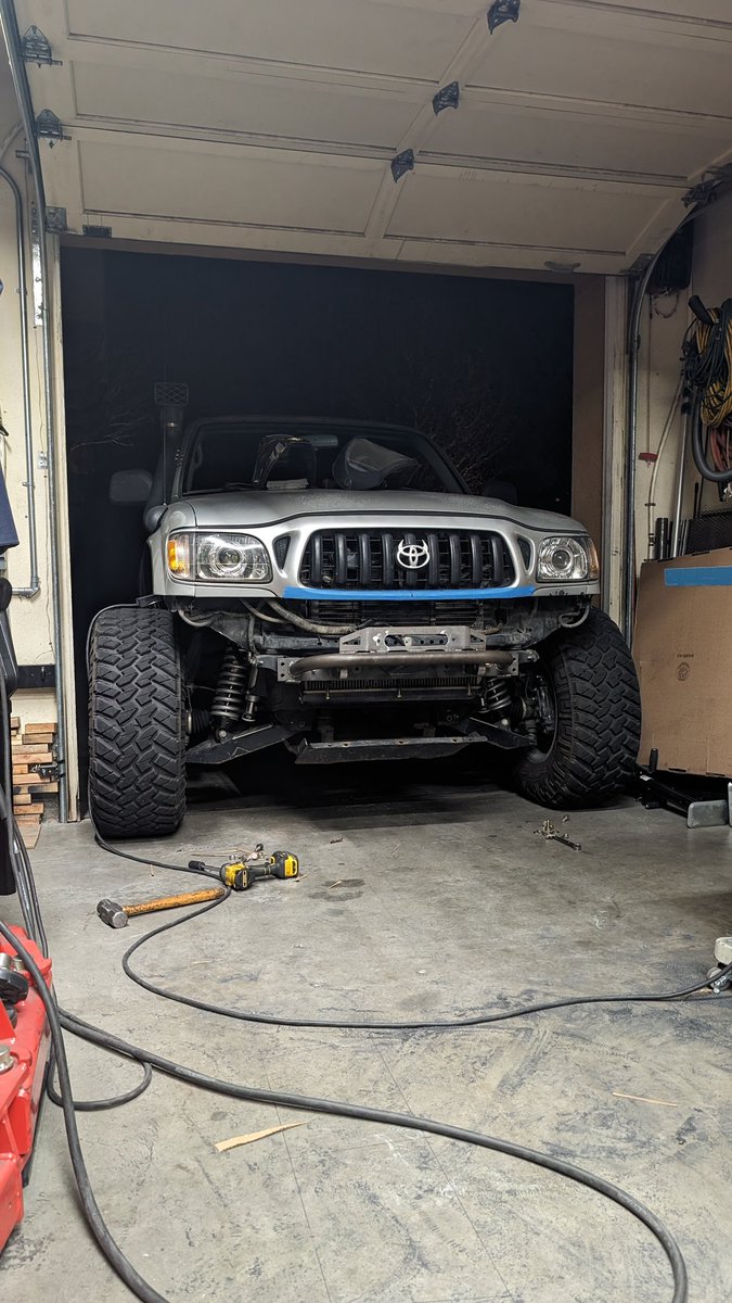 corybechtold's tweet photo. King of the Hammers prep is in full swing. The Tacoma is getting a new front bumper, refreshed suspension, and changing the valving in the shocks. Still got lots of work to do, but we're making some serious progress! Can't wait to see how the truck does in the desert in 2 weeks! https://t.co/BmiZoZoZTz