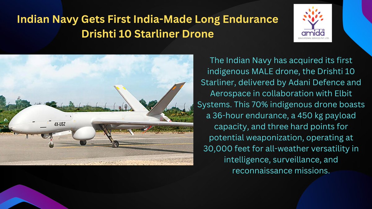 #IndianNavy #Drishti10Starliner #MALEdrone #DefenseTechnology #IndigenousDefense #AdaniDefence #ElbitSystems #SurveillanceDrone #IntelligenceGathering #MilitaryDrones
#amidaedutech
#upsc
play.google.com/store/apps/det…