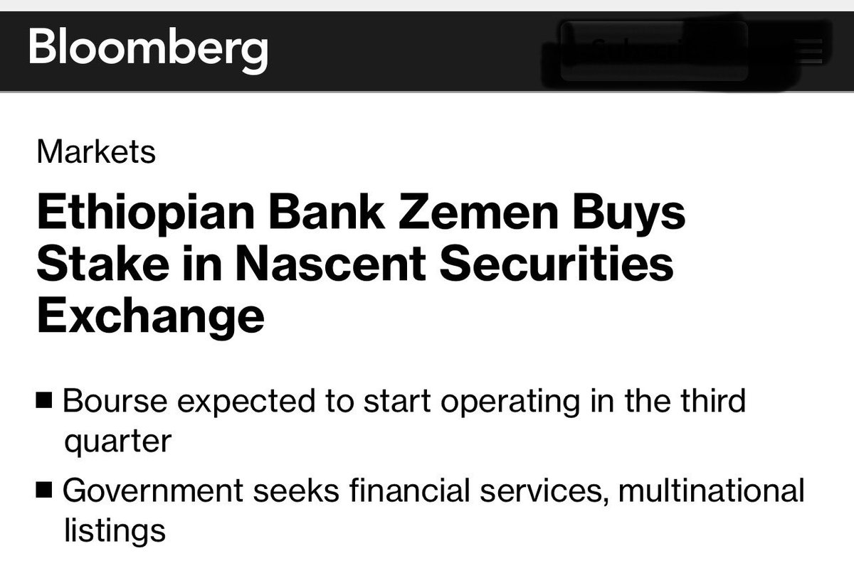A big show of confidence in #Ethiopia’s new and only authorized/regulated  securities exchange - @ESXEthiopia - as @zemenbank, one of the most innovative Ethiopian banks, acquired 5% equity. Source: @business

There’ll be other similar investments announced soon.

@CMAEthiopia