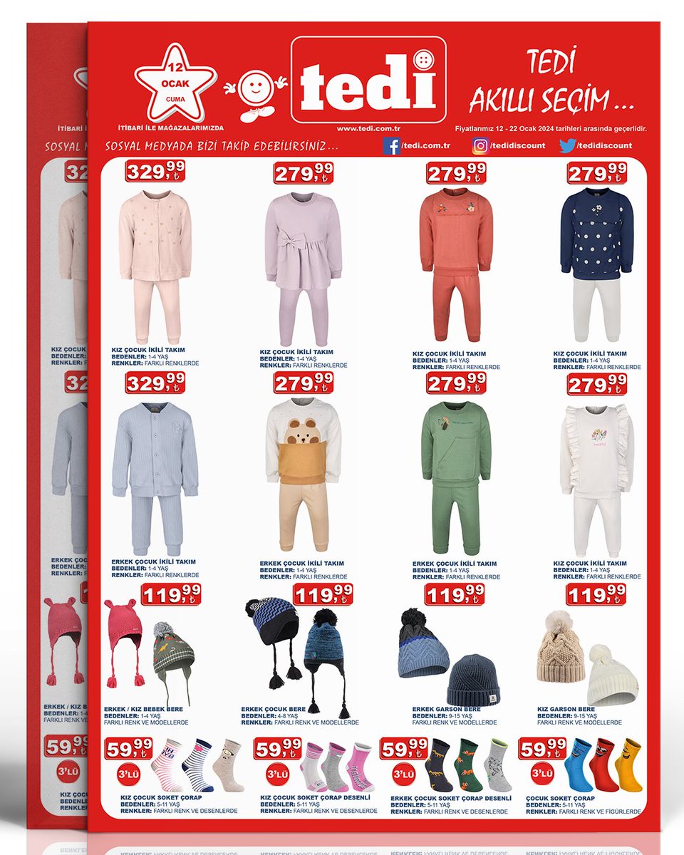 ⭐Bugünden itibaren tüm mağazalarımızda satışa sunulan ürünlerimizi ve büyük fırsatları sakın kaçırmayın! :) #tedi #tedidiscount #akıllıseçim #tediafişürünleri  #çocukgiyim #bere #çorap