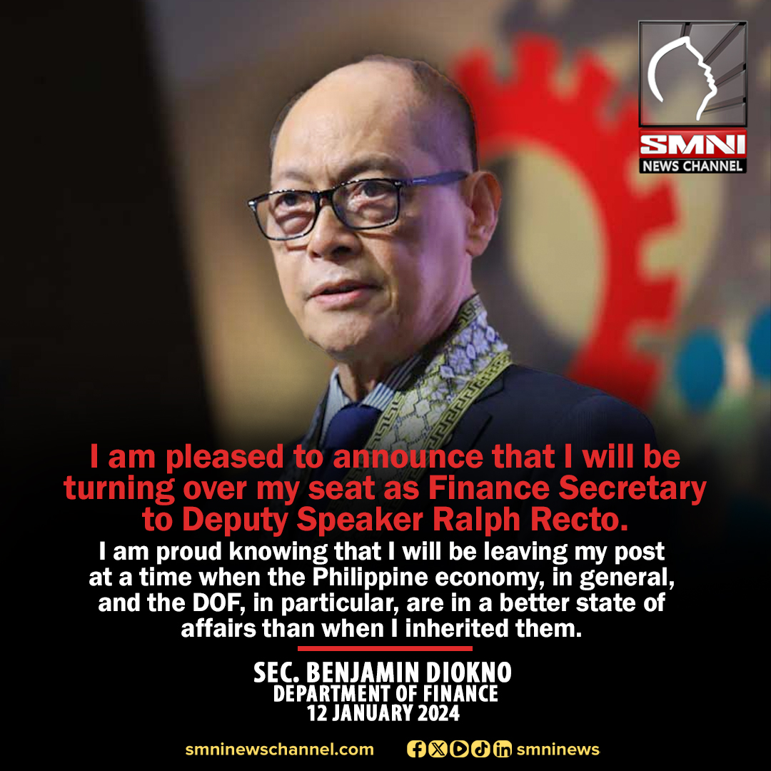 smninews's tweet photo. Finance Secretary Diokno announces that Deputy Speaker Ralph Recto will replace him https://t.co/Cx5IVKXaAJ