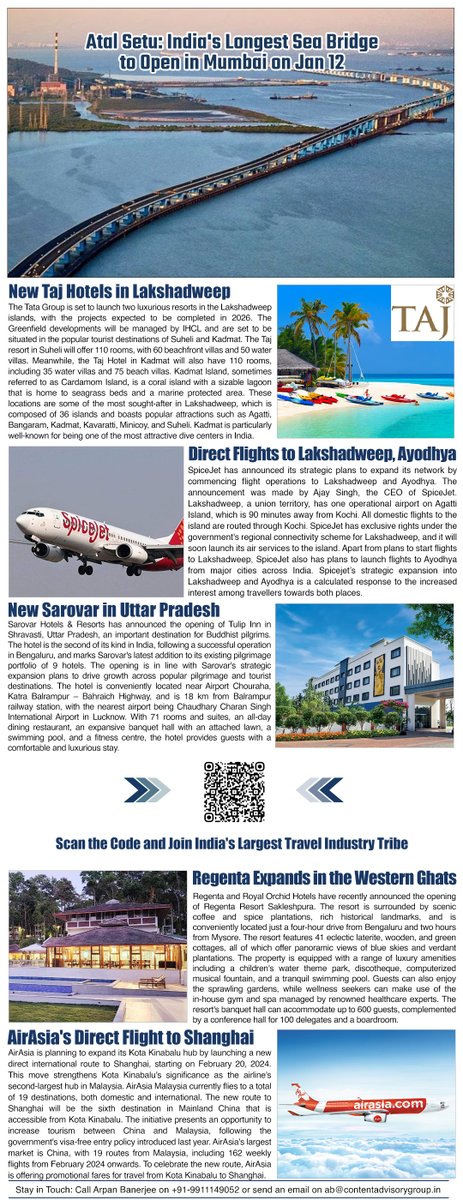 SafariIndia's tweet photo. Direct Flights to Lakshadweep, Ayodhya, Regenta Expands in the Western Ghats & More
#newsletter #safari #travel #industrynews #airlines #hotels #Toursim #aviationdaily #Ayodhya #Lakshadweep #tajhotels #spicejet #Regenta https://t.co/bXbnLBHplS