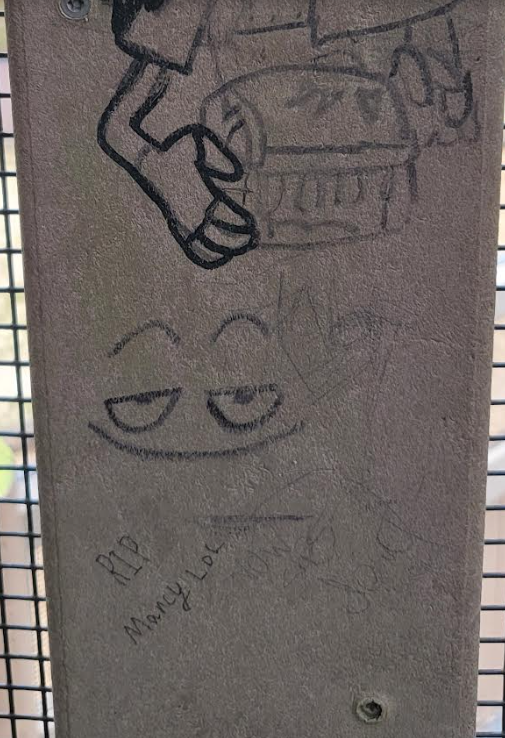 Wait holy shit my followers don't know about the Marky Wu vandalism I found at a public park back in 2021 (Yeah the one above it is Marcy getting stabbed, I can't find a picture of the full thing </3)