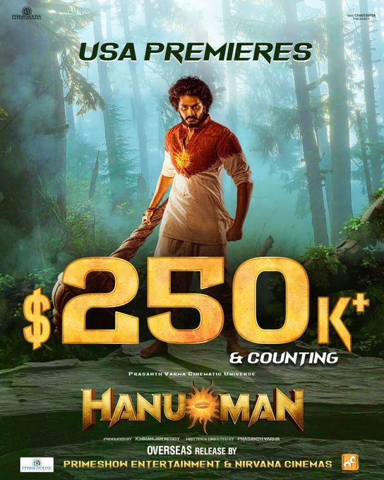 TradeBOC's tweet photo. 💥🚀 #Hanuman Conquers the USA 🇺🇸 Premieres at 5PM PST, Surpassing $250k+! 🔥🌟

#HanuManEverywhere #HanumanReview

The epic journey unfolds with a massive reception! 🎥💫 #HanumanSuccess #BoxOfficeBuzz https://t.co/9f2XLcxtvD